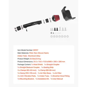 VEVOR Cold Air Intake, 3.3 Inch Cold Air Intake System+ Heat Shield Compatible with 2016-2023 Toyota Tacoma 3.5L V6 Gas, High Flow Filter Kit Improved Horsepower, Throttle Response, High Performance