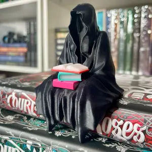 Sitting Ghost Figurine with Books Book Self Decor Bookish Merch Ghost Grim Reaper Shelf Sitter 3d Printed for bookshelf