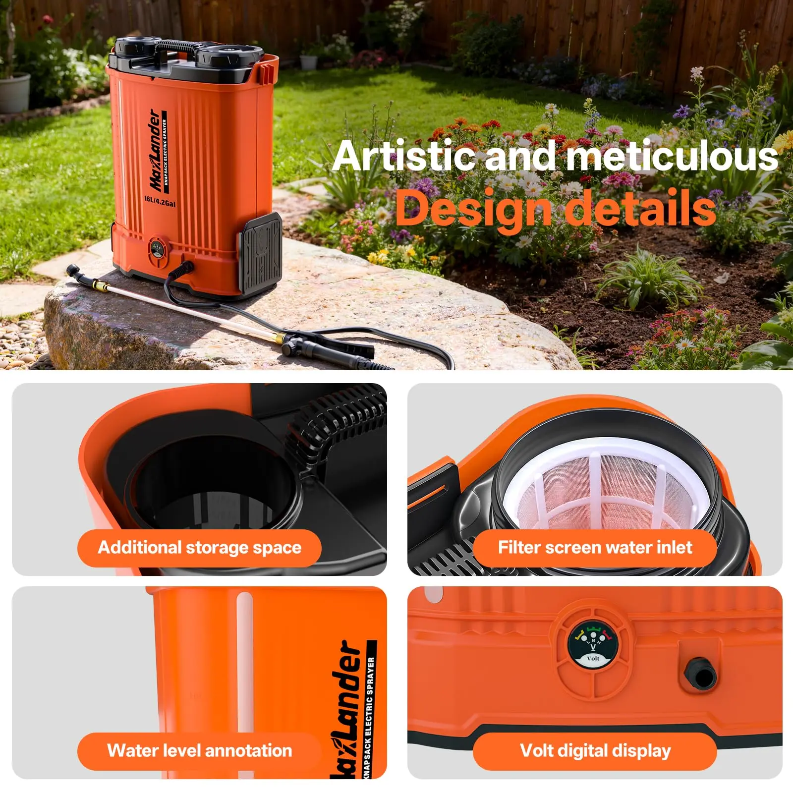 Maxlander Battery Powered Backpack Sprayer 4.2 Gallon, Electric