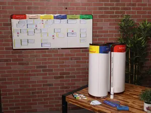 PMXBOARD 6 Column Magnetic Kanban Board, Scrum Board Flex Whiteboard Kit. Agile Kit, 106 Magnetic Kanban Card Kit, Scrum Card Set. Project Management Board for Project Planning, Scrum Whiteboard Kit