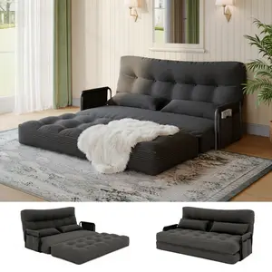 Kullavik 5-in-1 Convertible Sleeper Sofa Bed, Corduroy Futon Couch with 2 Pillows, Washable Cover, No Assembly