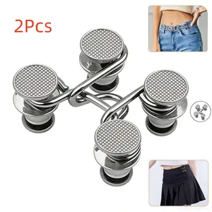 2pcs No-sew Instant Jeans Button Tightener Set, Durable Seamless Round Detachable Metal Button Pins, Easy To Install Waistband Clip Waist Tightener Versatile Snaps Clothes Sewing Accessories Clothing Wear Decor for Women Men Pants & More Indoor Outdoor