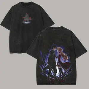Hot Anime Sword Art Online Washed T-shirt Anime Lover Couples Plus Size Unisex personality Clothes Year round clothing Classic