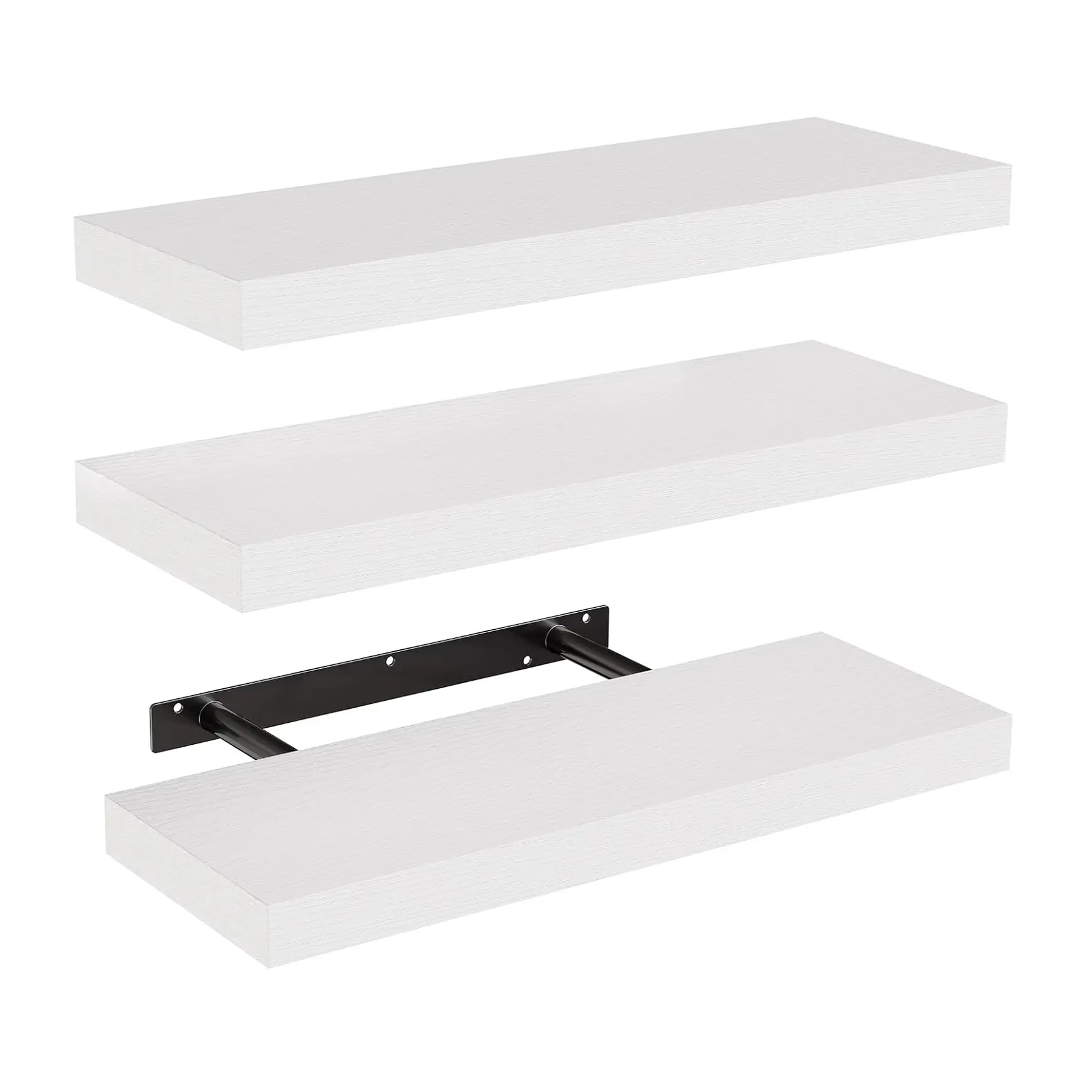 AMADA HOMEFURNISHING Floating Shelves, Wall Shelves for Bathroom/Living Room/Bedroom/Kitchen Decor, White Shelves with Invisible Brackets Set of 3