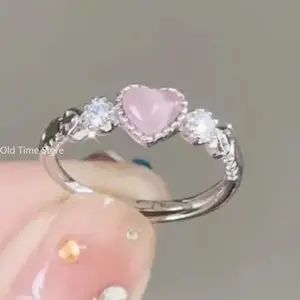 Trend Pink Love Heart Crystal Rings for Women Kpop Love Zircon Open Ring Irregular Aesthetic girl Rings Jewelry