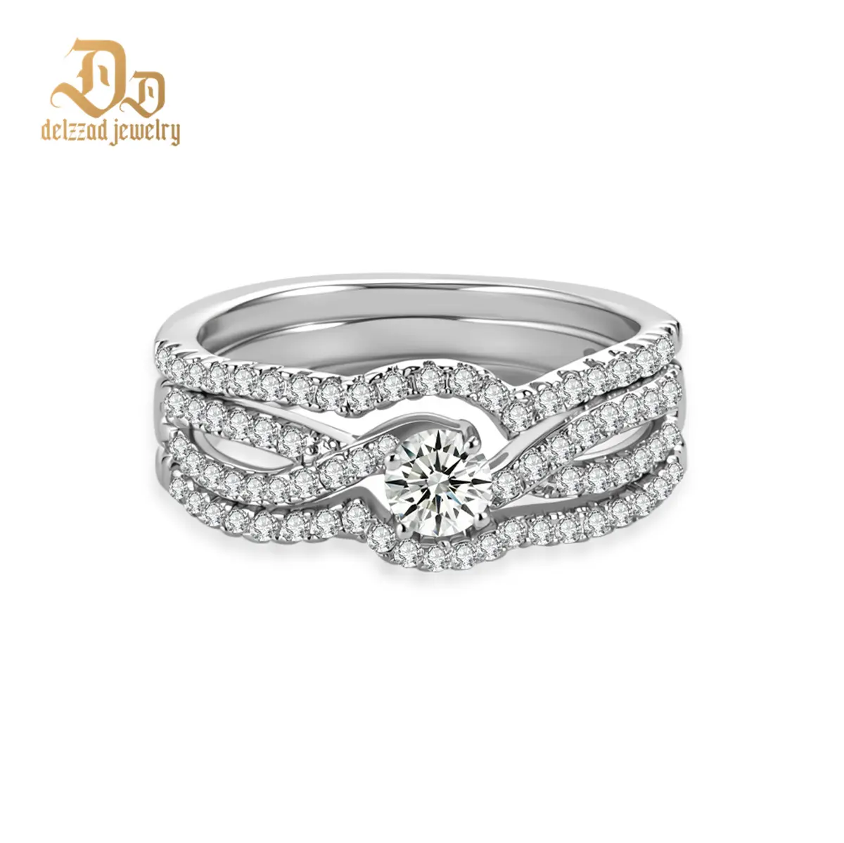DELZZAD 0.9ct The River of Destiny Ring Bridal Wedding Engagement Ring Band VVS Synthetic Moissanite Ring Jewelry Copper Band Perfect Birthday Engagement Wedding Anniversary Christmas Valentine's Day Mother's Day Gift