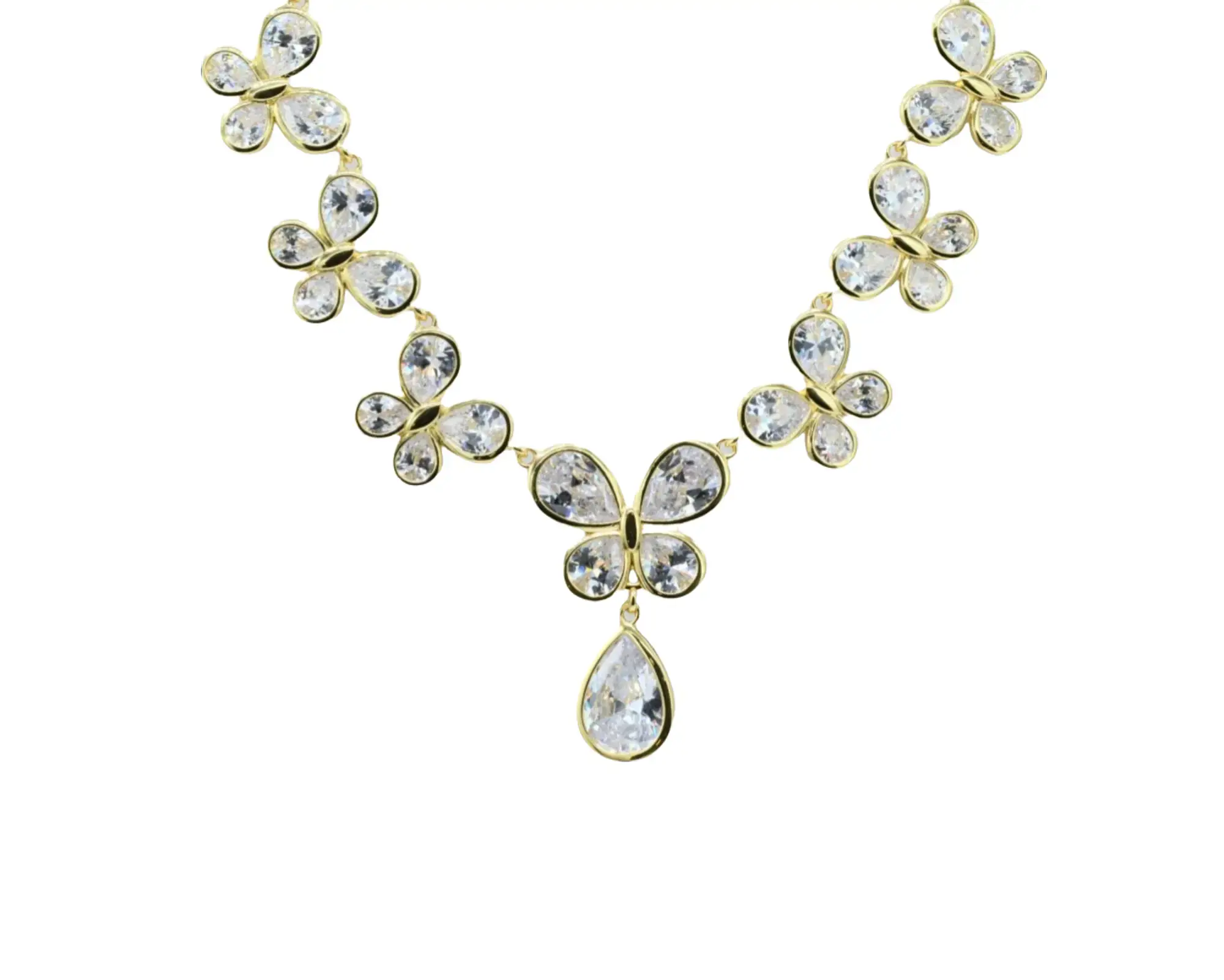 Butterfly Necklace - Dazzling Design with Zirconias, Brass/Zirconia, 15.5 Inches - Versatile for Any Occasion