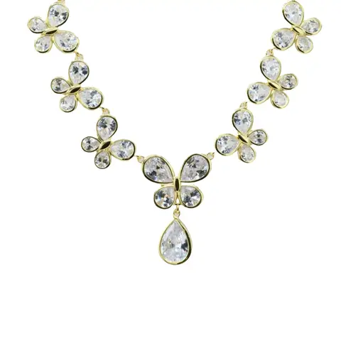 Butterfly Necklace - Dazzling Design with Zirconias, Brass/Zirconia, 15.5 Inches - Versatile for Any Occasion