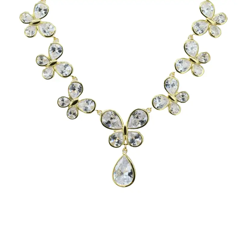 Butterfly Necklace - Dazzling Design with Zirconias, Brass/Zirconia, 15.5 Inches - Versatile for Any Occasion