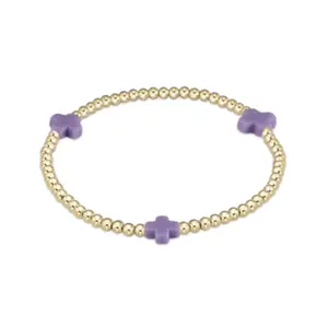 E Newton Signature Cross Gold Pattern 3mm Bead Bracelet Purple
