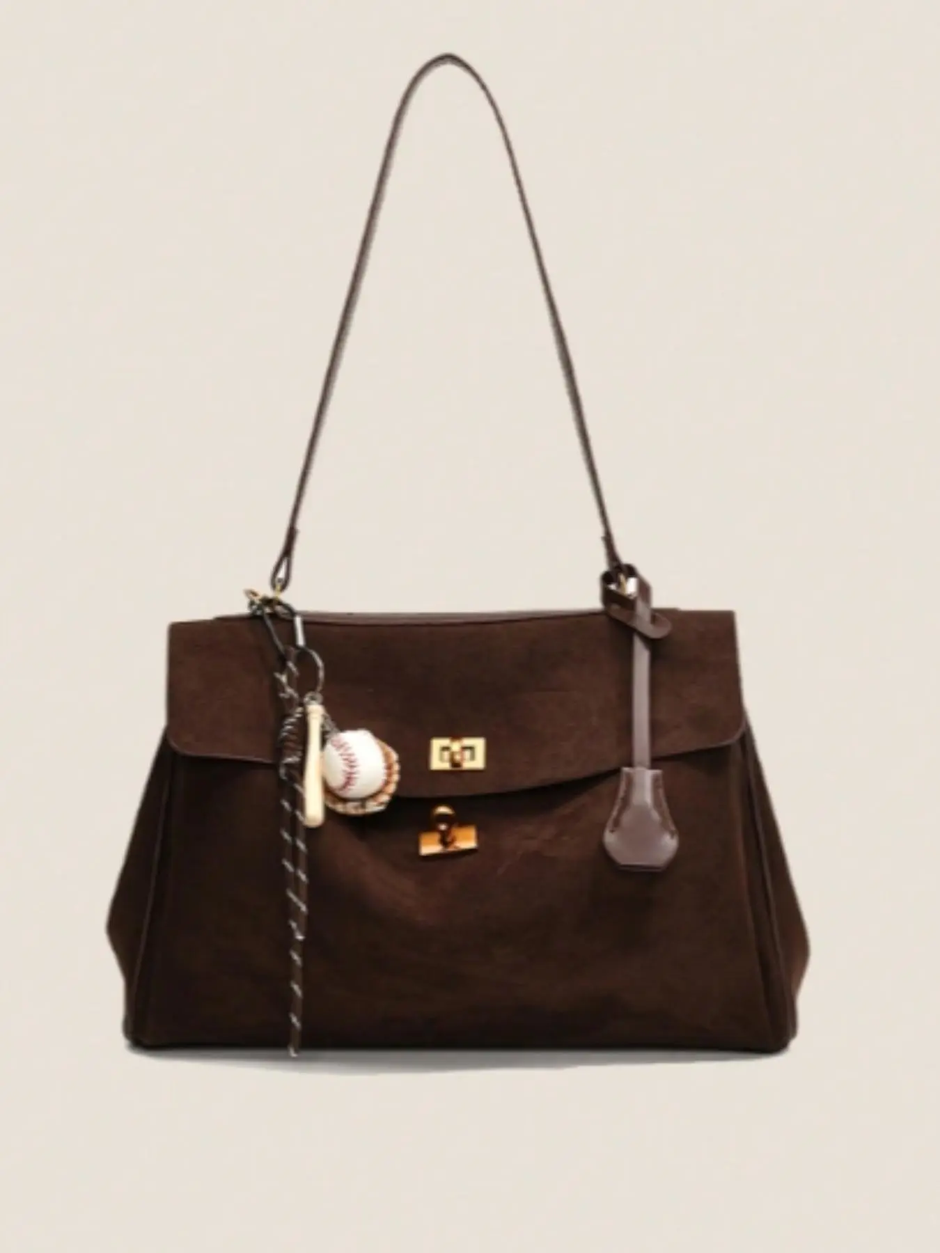 Women's Solid Color Shoulder Bag with Charm, Fashionable Large Capacity Crossbody Bag for Daily Used, Casual Trendy Versatile High-quality Daily Commuting Bag, PU Tote Satchel