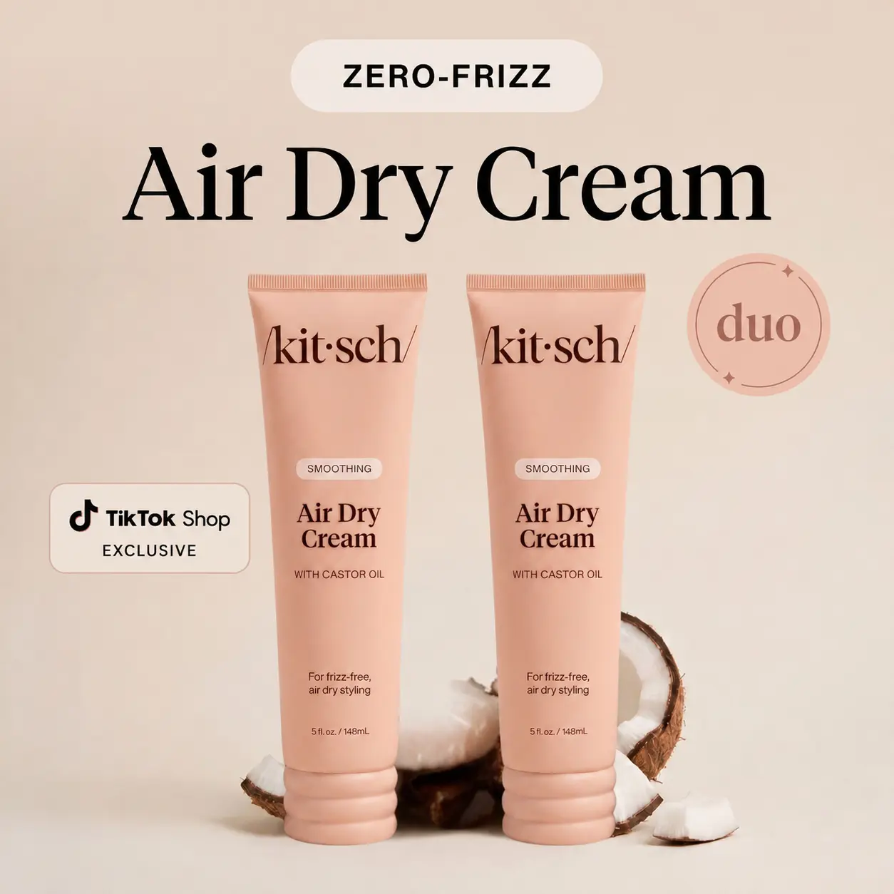 Zero-Frizz Air Dry Cream DUO - Kitsch Smoothing Styling Cream with Castor Oil - 24-Hour Frizz Control - For Natural Textures Zero-Frizz Air Dry Cream DUO - Kitsch Smoothing Styling Cream with Castor Oil - 24-Hour Frizz Control - For Natural Textures
