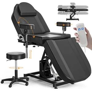 Electric Height Adjustable Tattoo Chair Spa Facial Bed Set Removable Armrests Headrest Rolling Stool Beauty Salon