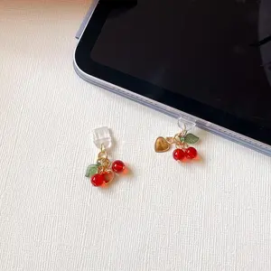 Cherry Heart Kindle Charm Phone Charms for USB C Dust Plug Charm, Cute Handmade Smartphone Charm Plugs