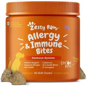 Zesty Paws Allergy Immune Bites - Dog Allergy Chews, Dog Probiotics for Itchy Skin and Ears, Lamb, 90ct