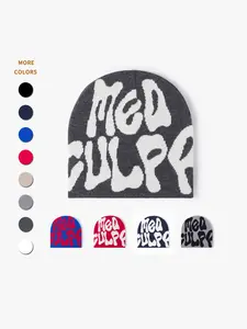 Unisex Letter Jacquard Knit Beanie Hat, Thick Warm Chunky Yarn, Style, Fall Winter Outdoor Casual Fashion Accessory