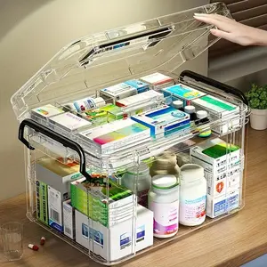 Large Capacity Double-layer Medicine Organizer Box, Waterproof Transparent Storage with Handle, Multi-compartment for Home & Travel, Clear Storage Box