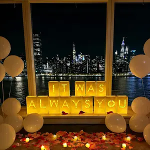Valentines Day Decorations It Was Always You Sign Luminary Bags Light Up Letter Set with 2000 count Rose Petals and Candles for Anniversary Romantic Decorations Special Night Decor for Woman Man Girl