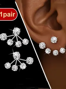 Women's Fashion Illusion Synthetic Zirconia Earrings, Unique Flower Bracket Design, Hypoallergenic, Perfect Gift for Friends & Mothers, Zircon Stud Earrings
