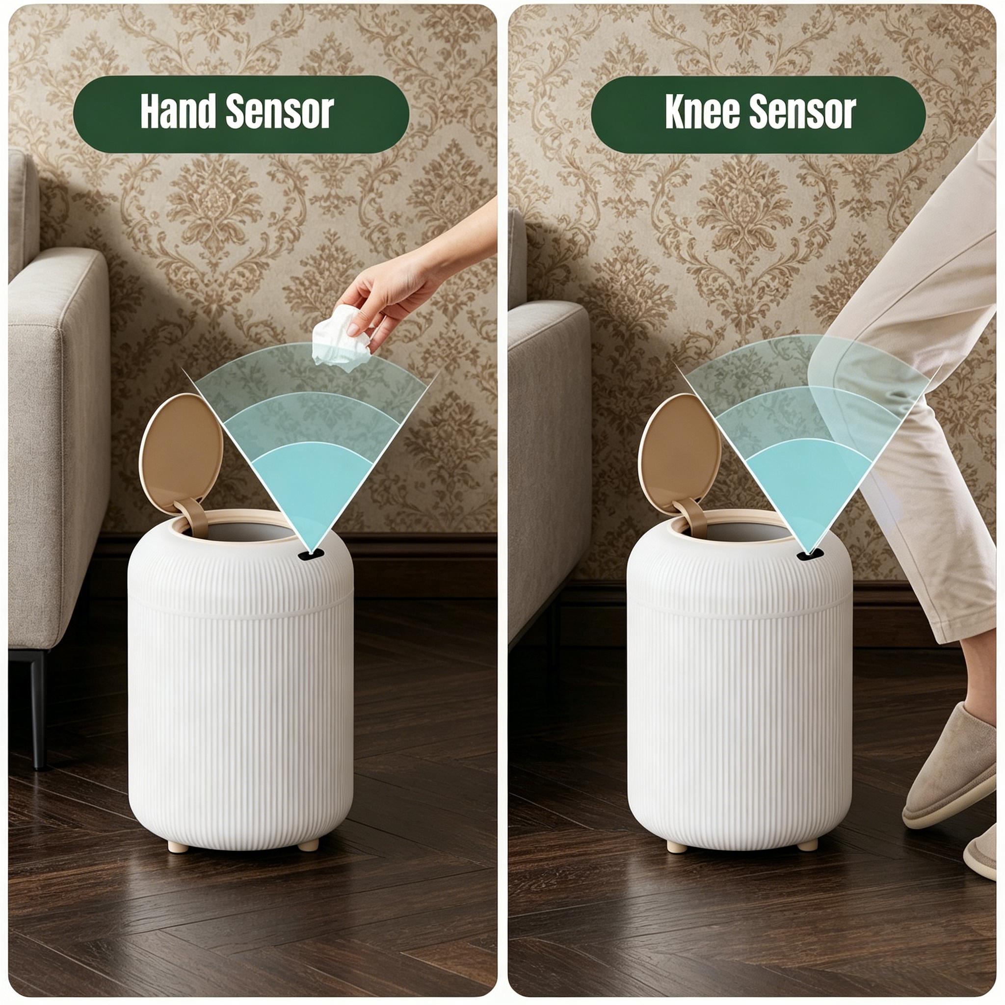 Touchless Motion Sensor Trash Can – Infrared Sensing, Odor-Sealing & Waterproof, Silent Close! Perfect for Bathroom & Bedroom, Smart & Hygienic Home Upgrade.