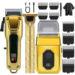 Men's professional electric hair clipper set, USB electric hair clipper, wireless design with joystick, professional limit comb, LCD digital display screen, suitable for home use and hair salons, men's gift