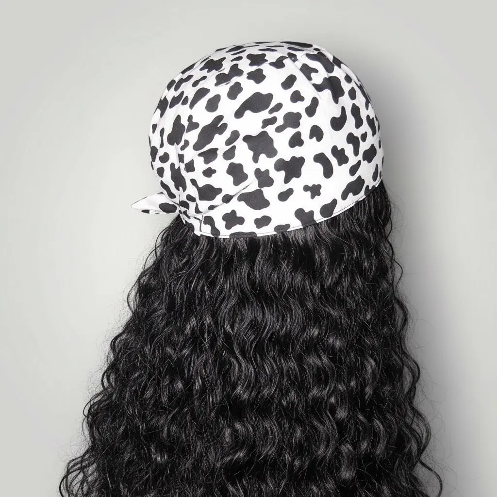 Cow Print Satin-Lined Tie-Back Scrub Cap Cotton