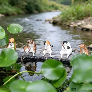 Random 5pcs Fish Tank Fishing Cat Hanging Ornament, Creative Miniature Landscape Decor, Office Decoration, Good Weather Theme