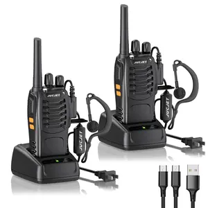 Walkie Talkies 16 Channel Two Way Radio with Original Earpieces, 2-Way Radios UHF Handheld Transceiver Walky Talky, with 2-in-1 Type-C Charging Cable & Charging Station（2 Pack）