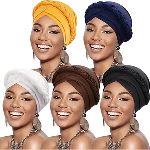 5Pcs Women' Elegant Retro Turban Caps & Twisted Braid Headwraps - Beanie Headpieces for Birthdays, Parties, Anniversaries - Multi-Occasion Solid Color Hair (5-Suitable for Casual Attire)