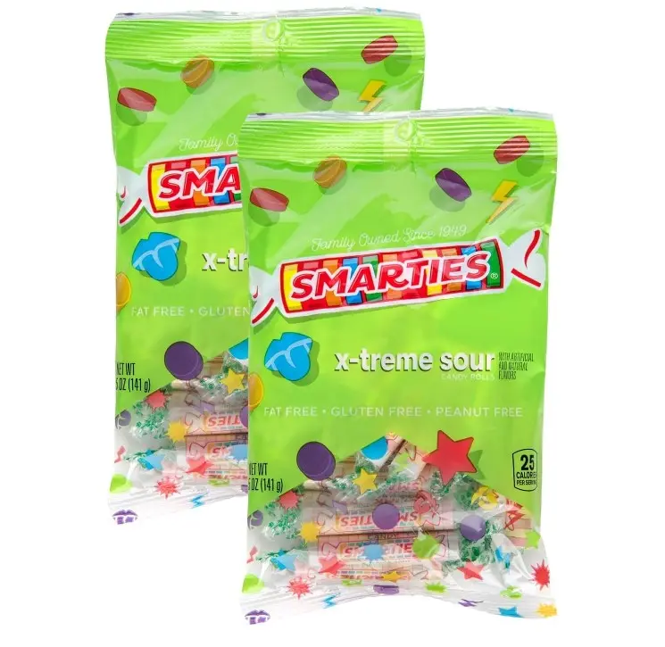 Smarties X-treme Sour Candies, Gluten-Free, Peanut-Free, Dairy-Free Extra, Perfect for Parties, Candy Mixes & Halloween, Made by US Company Since 1949, 5 oz Bag, 2-Pack