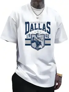 Summer Dallas American Football Short Sleeve Graphic T-Shirt, Cool Men Streetwear, Casual Vintage Sports Style, Loose Fit Half Sleeve Top
