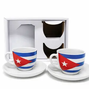 Cuban Flag Espresso Cup Set with Saucers – Gift Box