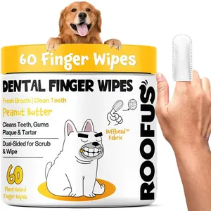 Roofus Dog Dental Finger Wipes | 60 Pack | Scented Tooth Cleaning | Remove Plaque & Freshens Breathe - Roofus Dog