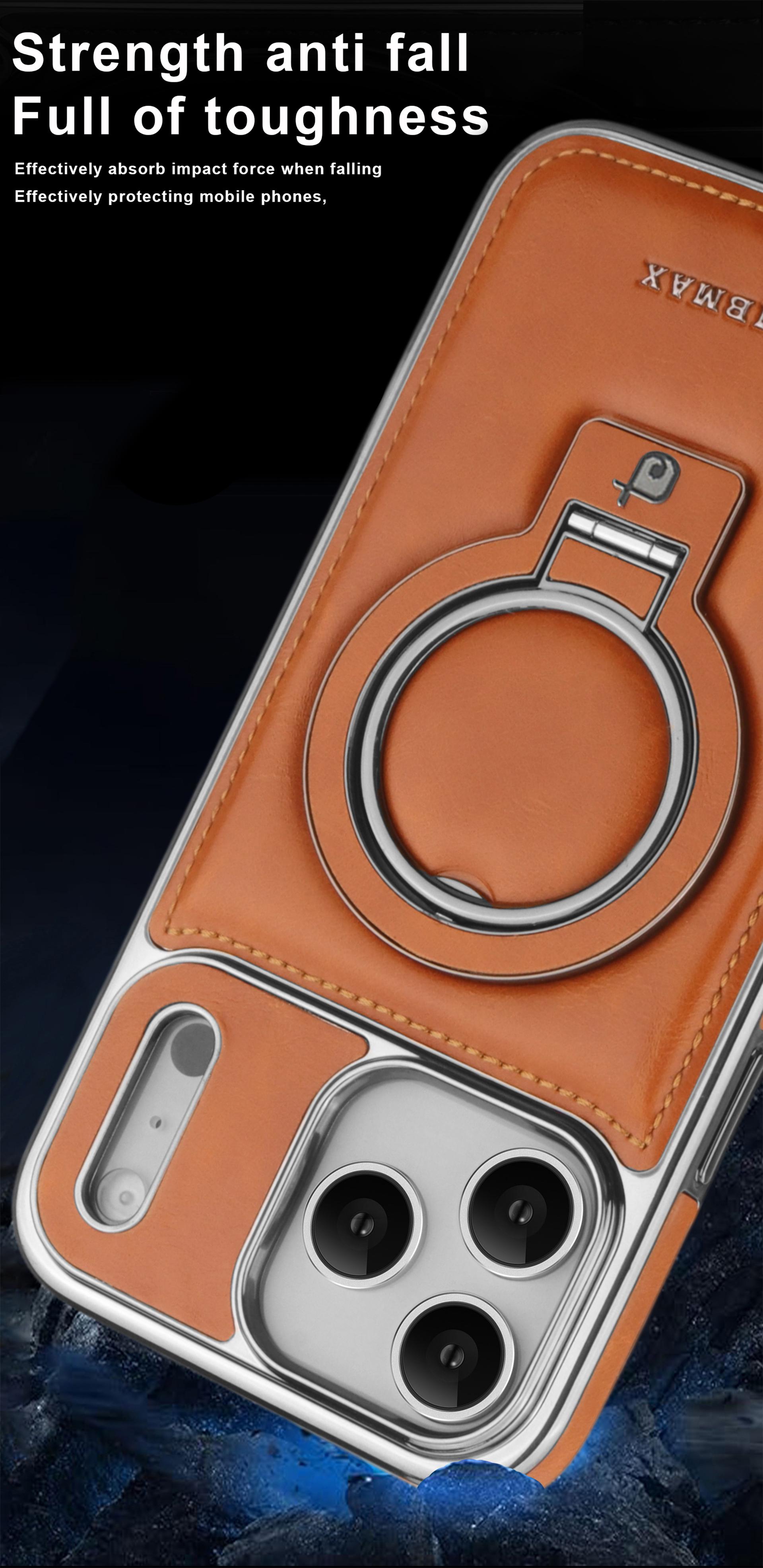 For iPhone 17ProMax Rotating Magnetic Stand Phone Case, High-end Plain Leather Texture iPhone16/iphone15Plus Light Luxury Business, Full Shockproof iphone14/iphone13/iphone12Pro Advanced Sense Protective Case for Men and Women