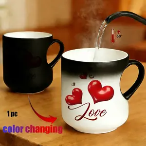 Magic Color Changing Coffee Mug, Heart Design Thermosensitive Ceramic Mug, 11 Oz/330 Ml, Perfect Gift for Father's Day, Friends, Lovers