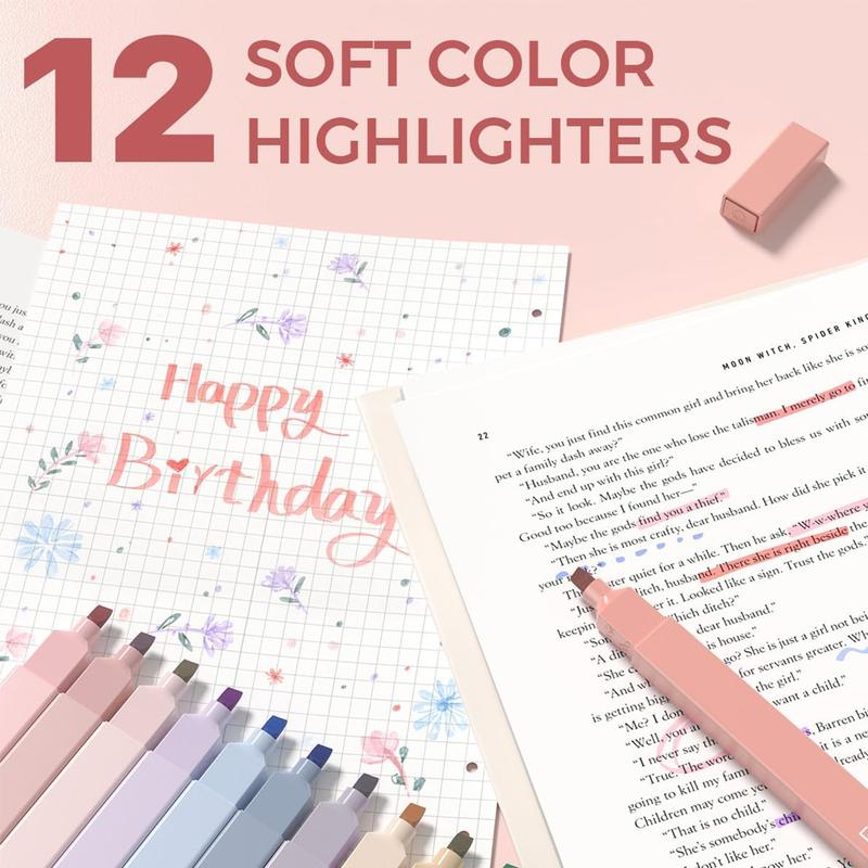 Four Candies 56/58 PCS Aesthetic School Supplies with Large Pencil Case, 6 Colored Ballpoint Pens, 12 Pastel Highlighters, 5 Black Ink Gel Pens, 9 Mechanical Pencils 0.5-2.0mm Student Essentials,girly office supplies,Writing Instruments Stationery Set