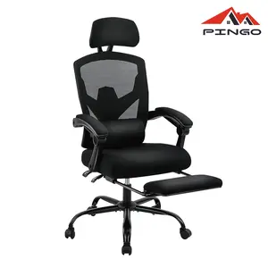 PINGO HOME Ergonomic Swivel Office Chair with Retractable Footrest, Lumbar Support Pillow, Adjustable Headrest, And Padded Armrests - High Back Mesh Chair for Long Hours, 90-135 Degree Recline, 360° Rotation, 4 Colors