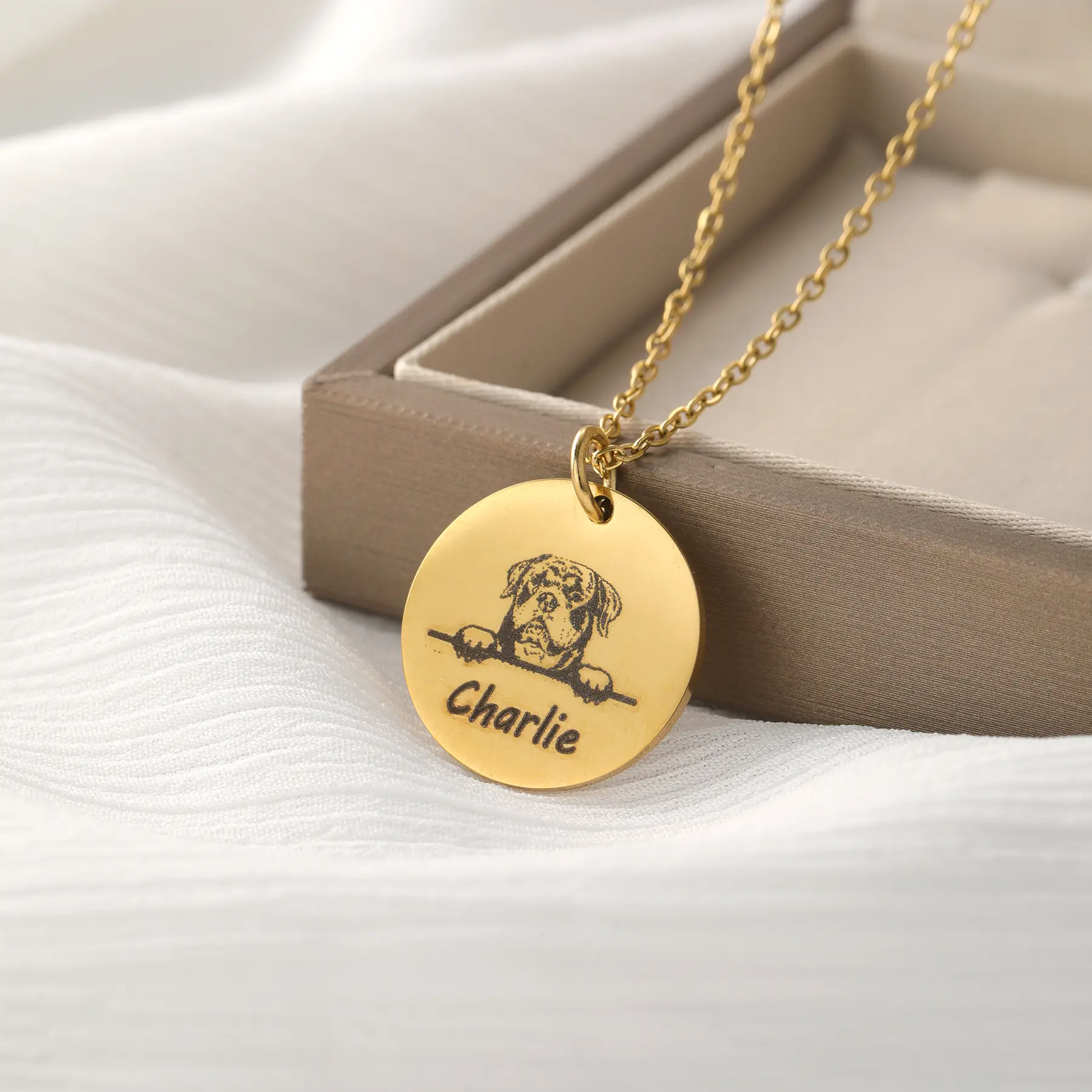 Personalized Pet Photo Disc Necklace For Women Tiny Cat dog Name Pendant Necklaces Custom Animal Stainless Steel Jewelry