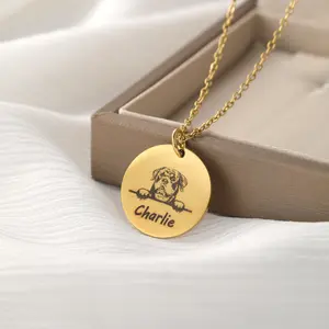 Personalized Pet Photo Disc Necklace For Women Tiny Cat dog Name Pendant Necklaces Custom Animal Stainless Steel Jewelry