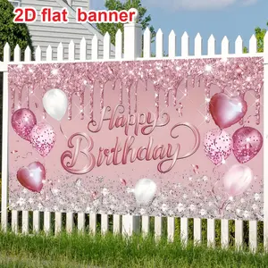 Rose Glitter Birthday Background, Rose and Silver Color Balloon Banner, Sweet Rose Gold Birthday Decor for Women, Sequins Backdrop Decoration, Happy Birthday, 70.8x43.3 Inches