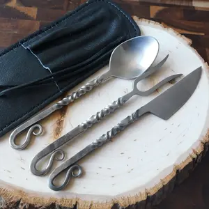 Medieval Cutlery Set Feasting Hand Forged Artisan Satin Matte Spoon Set Feast Fork Tableware Kit Stainless