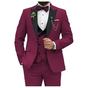 BlueMenSuitsSlimFit3PieceDoubleBreastedSuitMenWeddingPromPartyBusiness(Blazer+Vest+Pants)WeddingSuitsforMenMen'sBearPrintCasualSet
