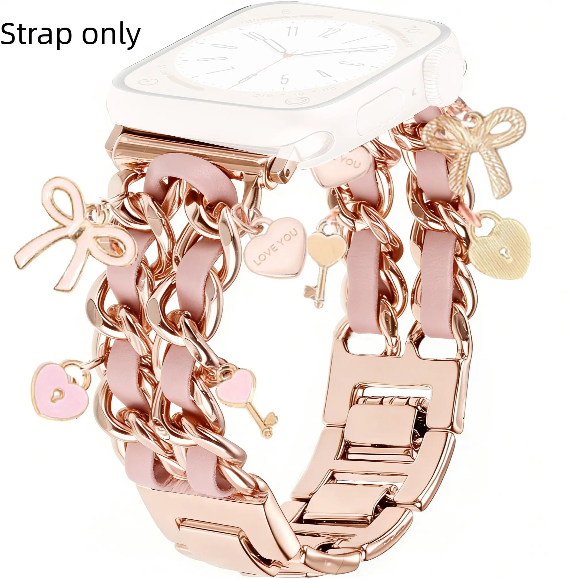1PC metal double chain leather rope Apple Watch bands, Watch straps, Smart watch accessories, compatible with Apple Watch 38/40/41/42/44/45/46/49mm, suitable for Apple Watch series Ultra/SE/9/8/7/6/5/4/3 (strap only, watch and case not included