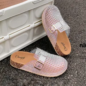 Women's Fashion Jelly Mules Open Back Slip-On Summer Sandals Lightweight Casual Shoes