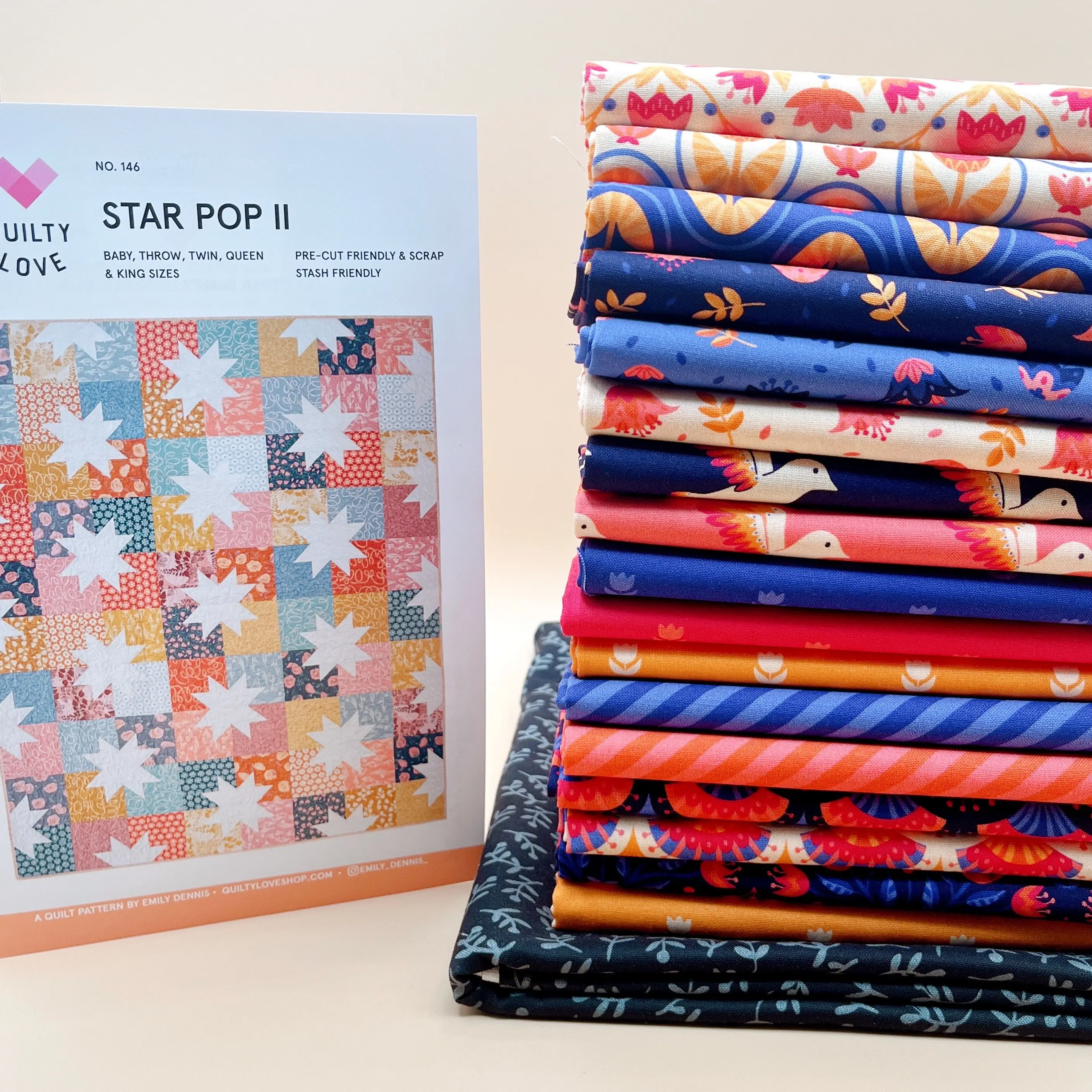 Star Pop II Quilt Kit featuring Blooming Garden by Jojulein Design