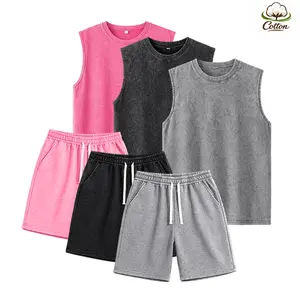 Unisex street-style loose retro sleeveless T-shirt tank top and shorts set, athletic outfit suitable for hot summer weather, relaxed fit.tiktokshopspringglowup