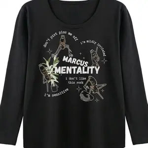Women's Viral Meme T-Shirt, "Marcus Mentality" Slogan with Rock Quote, Funny Relatable Graphic Tee, Soft Cotton Crewneck