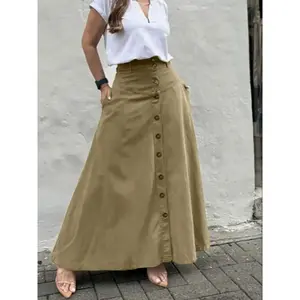 Women’s Elegant High-Waist Slimming A-Line Skirt, Vintage American Style Faux Denim Umbrella Hem, Versatile Mid-Slit Half Skirt