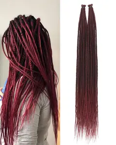 24 Inch Dreadlock Extensions 0.6 cm Width 20 Strands-Ombre Burgundy Crochet Hair,Soft Hippie SE Dreads Synthetic Loc Extensions for Women and Men(24"-2 Packs,1B/)