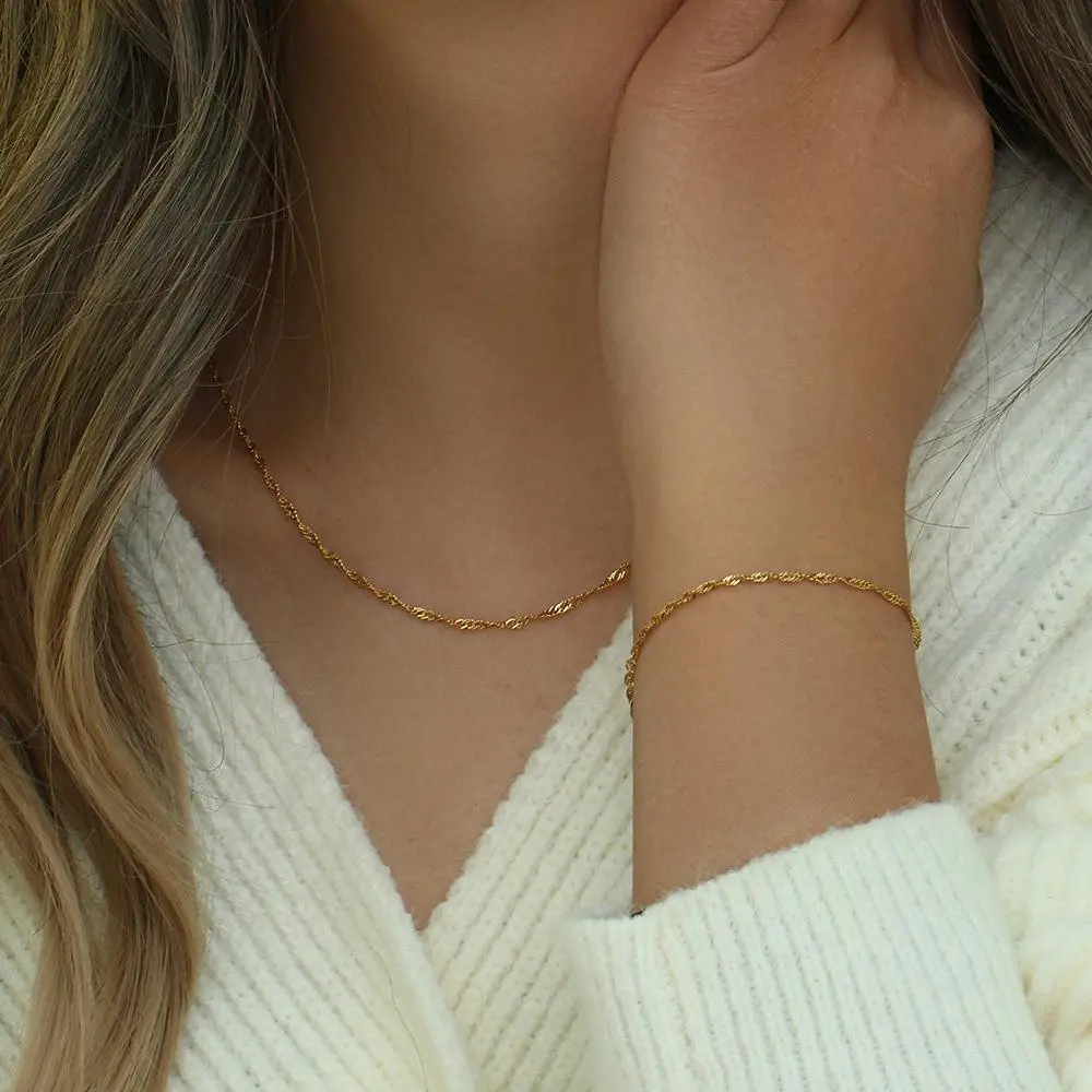 18K Plated Stainless Steel Water Wave Chain and Bracelet